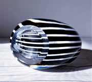 AnyesAttic Glass 1950s Vicke Lindstrand 'Zebra' series for Kosta, Modernist Black and White Stripe Vase | Rare