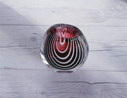 AnyesAttic Glass 1950s Vicke Lindstrand 'Zebra' series for Kosta, Modernist Red and White Stripe, Cased Glass Vase