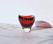 AnyesAttic Glass 1950s Vicke Lindstrand 'Zebra' series for Kosta, Modernist Red and White Stripe Dish | Sweden