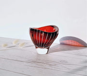 AnyesAttic Glass 1950s Vicke Lindstrand 'Zebra' series for Kosta, Modernist Red and White Stripe Dish | Sweden