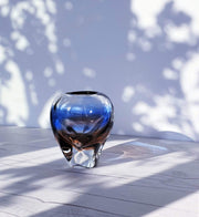 AnyesAttic Glass 1960s - 70s Czech Art Glass, Modernist Sculpted Vase in Blue and Cinnamon Amber