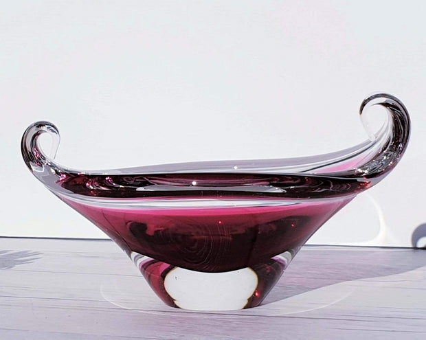 AnyesAttic Glass 1960s Rare SEA Glasbruk (now Orrefors Kosta) Pink Cased Double Curl Handblown Art Glass Dish
