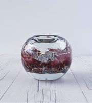 AnyesAttic Glass 1982 Udo Edelmann, Hand Blown 'Lava Ocean' Melted Layers Art Glass Ball Vase - Signed, West German