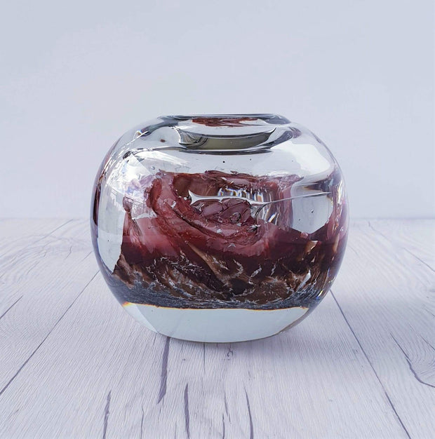 AnyesAttic Glass 1982 Udo Edelmann, Hand Blown 'Lava Ocean' Melted Layers Art Glass Ball Vase - Signed, West German