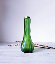 AnyesAttic Glass Antique 1910s-20s Loetz, Art Nouveau Iridescent Green with Hallmarked Silver Collar Art Glass Vase