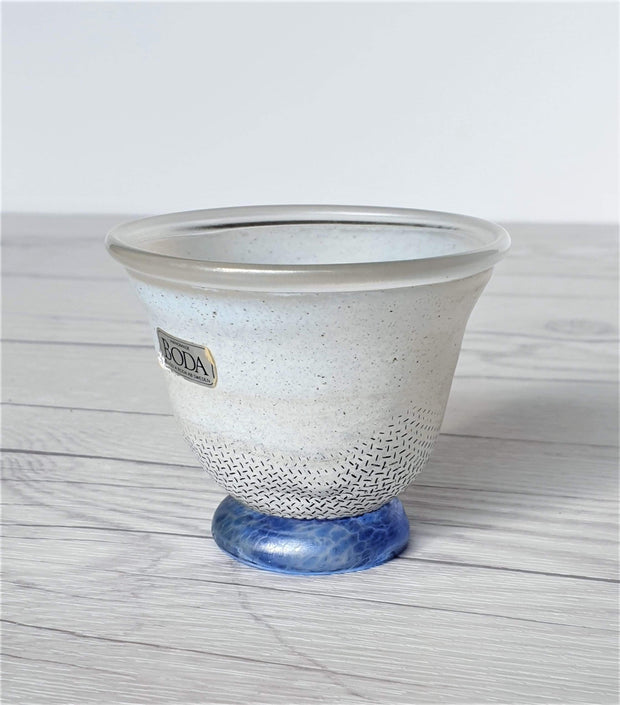 AnyesAttic Glass Bertil Vallien for (Kosta) Boda, Network Series, Miniature Art Glass Footed Bowl, 1970s - 80s