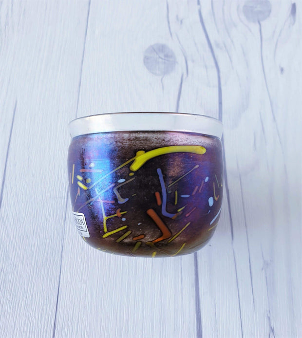 AnyesAttic Glass Bertil Vallien for Kosta Boda, Tornado Series, Mini Iridescent & Coloured Candy Cane Art Glass Bowl
