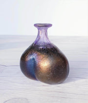 AnyesAttic Glass Bertil Vallien for Kosta Boda Volcano Series, Pair of Mini Iridescent Art Glass Bottle Vases, 1980s