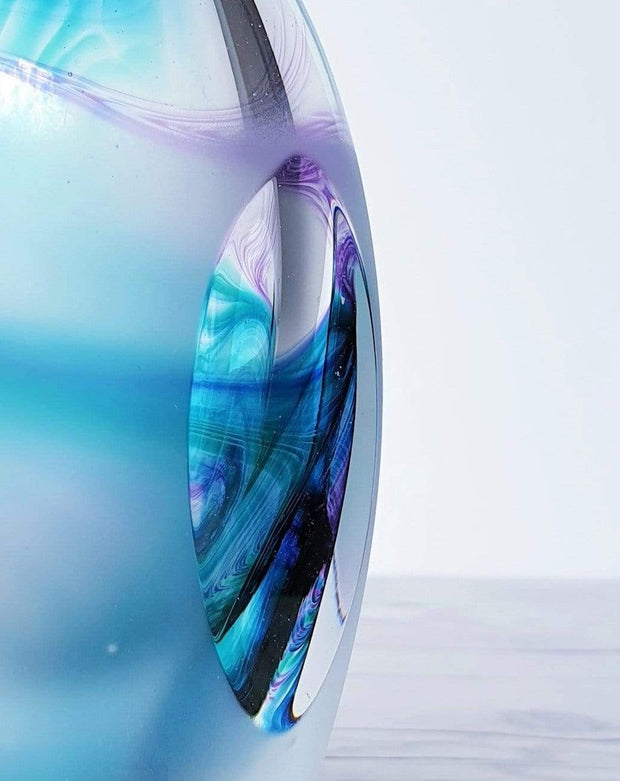 AnyesAttic Glass British Jane Charles Studio Glassworks 'Tidal' Series, Sandblasted and Faceted Art Glass Vase, 1990s