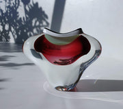 AnyesAttic Glass Chribska att Josef Hospodka Mid Century 'Open / Collared Heart' Pink, Green and White Art Glass Vase