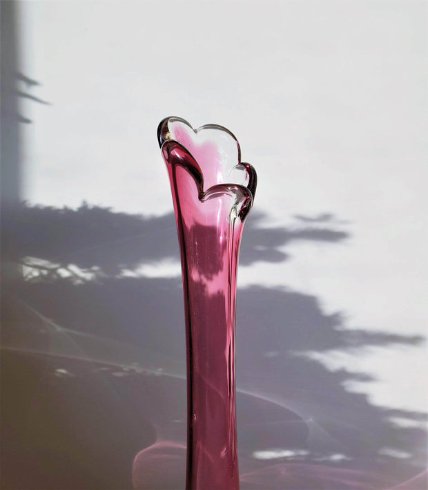 AnyesAttic Glass Chribska att. Josef Hospodka Sculptural Pink and Amber Art Glass Floor Vase | Czech, 1950s-60s, rare