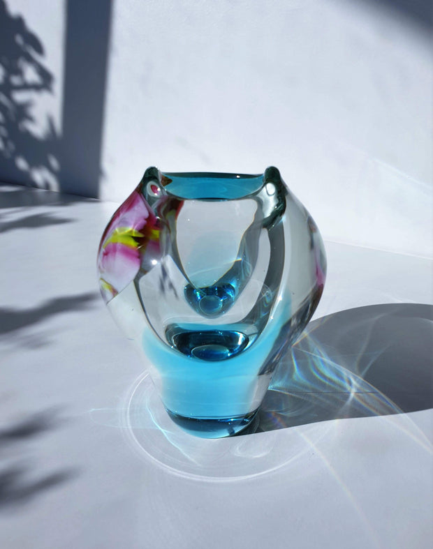 AnyesAttic Glass Crystalex Novy Bor Glassworks designed by Jiří Šuhájek Sommerso Art Glass Vase, Czech, 1960s-70s