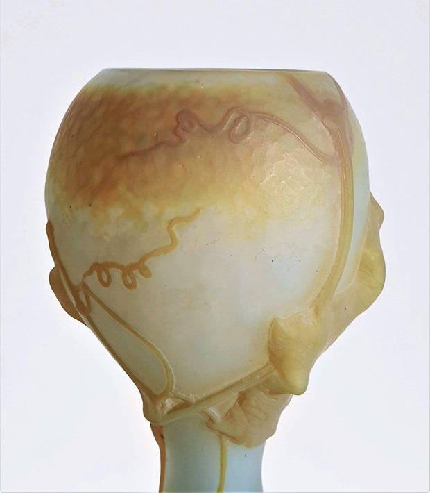 AnyesAttic Glass Daum 'Fleur de Coloquinte' French Art Nouveau Satin Cameo Glass Vase | c. 1900s, Antique