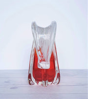 AnyesAttic Glass Japanese Kamei 'Best' Sculpted Art Glass Vase in Red and White, 1970s, Handblown