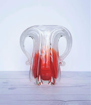 AnyesAttic Glass Japanese Kamei 'Best' Sculpted Art Glass Vase in Red and White, 1970s, Handblown