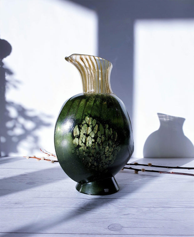 AnyesAttic Glass Kintsugi | Kjell Engman 'Corfu' series, Kosta Boda, Candied Forest Green and Coquelicot Orange Vase