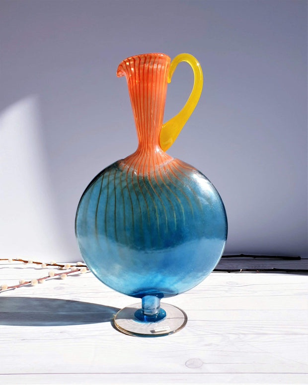 AnyesAttic Glass Kjell Engman 'Bon Bon' series, Kosta Boda, Candied Sapphire Blue and Coquelicot Orange Pitcher
