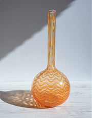 AnyesAttic Glass Modernist Handblown Wavy Striped, Orange Spectrum Art Glass Bottle Vase | 1960s