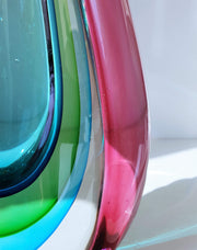 AnyesAttic Glass Murano Sommerso Quad Colour Winged Art Glass Vase, Luigi Onesto, 1970s - 80s