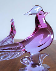 AnyesAttic Glass Pair of 1950s Murano by Archimede Seguso, Neodymium Sommerso Pheasant Bird Sculptures, Labelled