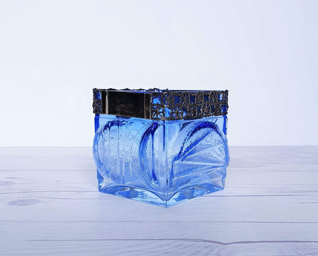 AnyesAttic Glass Pentti Sarpaneva, Oy Kumela for Turun Hopea 1972 Modernist Silver and Blue Art Glass Vase, Finnish