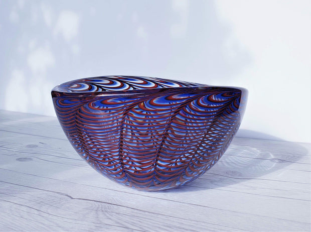 AnyesAttic Glass Studio Ahus Sweden by Hanne Dreutler Optical Art Sculpted Art Glass Bowl, Signed and Dated