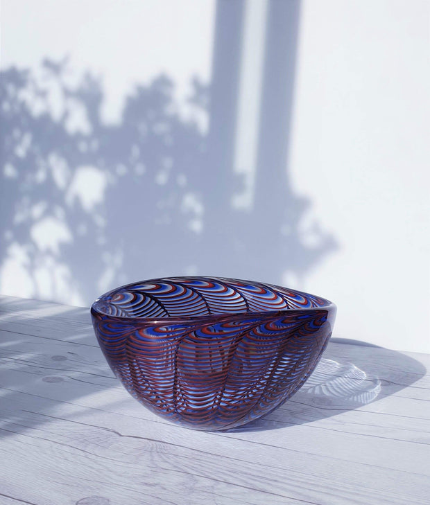 AnyesAttic Glass Studio Ahus Sweden by Hanne Dreutler Optical Art Sculpted Art Glass Bowl, Signed and Dated