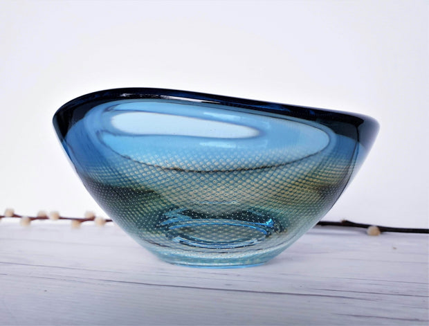AnyesAttic Glass Sven Palmqvist for Orrefors, Kraka Series, 1955 Blue and Yellow Modernist Art Glass Bowl | Swedish
