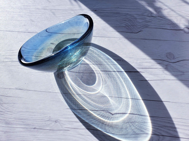 AnyesAttic Glass Sven Palmqvist for Orrefors, Kraka Series, 1955 Blue and Yellow Modernist Art Glass Bowl | Swedish
