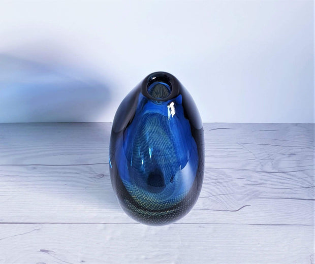 AnyesAttic Glass Sven Palmqvist for Orrefors, Kraka Series, Blue and Yellow Modernist Art Glass Vase, Collector’s Edn
