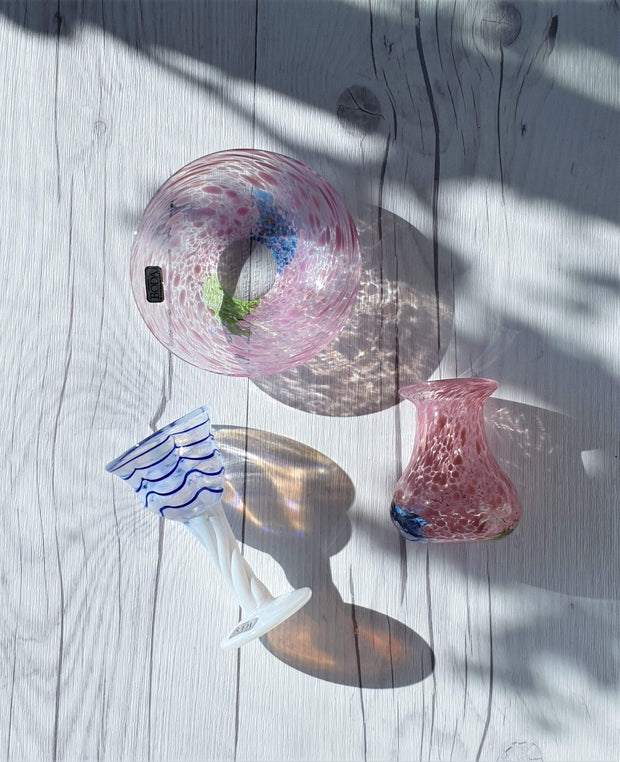 AnyesAttic Glass Ulrica Hydman Vallien for (Kosta) Boda, 'Pastel' and Blue Stripe Series, Trio of Mini Art Glass