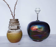 AnyesAttic Lighting Bertil Vallien for (Kosta) Boda, Volcano Series, Iridescent Studio Art Glass Lamp Base, 1980s
