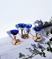 AnyesAttic Lighting Ystad Metall by Gunnar Ander, Set of 3 Modernist Blue Glass and Brass Candleholders | 1950s, Swedish