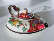AnyesAttic Metals Antique c. 1910s Chinese 琺瑯 'Falang' Painted Enamelwork, Canton Enamel Mini Copper Teapot