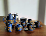 AnyesAttic Porcelain Winterling Schwarzenbach Bavaria, Mid Century Indian Blue Coffee Set for 12 (29 pieces), 1960s