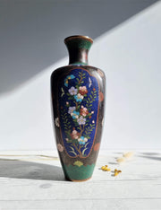 Asian Art Metals Japanese, Takahara Komajiro Cloisonne 4 Panel Vase, Kyoto-Jippo ware, Late Meiji Era, Antique
