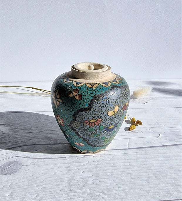 Asian Art Metals Late Meiji Era c.1880, Totai Shippo - Cloisonne on Ceramic, Floral Ginger Jar, Japanese, Antique