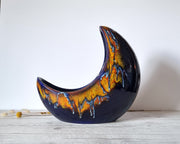 Bertoncello Ceramiche Ceramic Bertoncello, Azure Blue, Midnight Fire Palette Glaze, Modernist Crescent Moon Planter Vase, 60s-80s