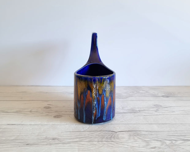 Bertoncello Ceramiche Ceramic Bertoncello Ceramiche, Midnight Fire Glaze, Sculptural Winged Vase, Italy, 1970s-1980s