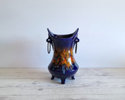 Bertoncello Ceramiche Ceramic Bertoncello Ceramiche, Trailed Glaze in Midnight Fire Palette, Mid-Mod Sculptural Cachepot Vase, Italian, 1970s-80s