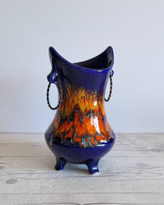 Bertoncello Ceramiche Ceramic Bertoncello Ceramiche, Trailed Glaze in Midnight Fire Palette, Sculptural Cachepot Vase, Italian, 1970s-80s