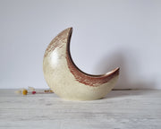 Bertoncello Ceramiche Ceramic Bertoncello, Screziato Havana Cream and Sienna Glaze, Modernist Crescent Moon Planter Vase, 60s-80s