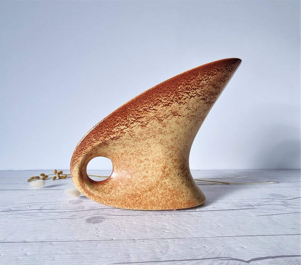 Bertoncello Ceramiche Ceramic Bertoncello, Screziato Tabacco Tan Glaze, Mid-Mod Sculptural Pitcher Jug Vase, Italian, 1960s-80s
