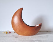 Bertoncello Ceramiche Ceramic Bertoncello, Screziato Tabacco Tan Glaze, Modernist Crescent Moon Sculptural Planter Vase, 60s-80s
