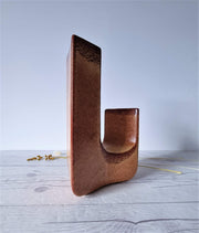 Bertoncello Ceramiche Ceramic Bertoncello, Screziato Tabacco Tan Glaze, Sculptural Mid-Mod Double-Chimney Vase, Italian, 1960s-80s