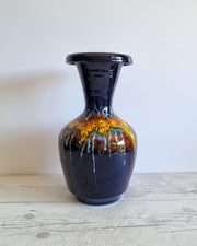 Bertoncello Ceramiche Ceramic Bertoncello, Trailed Glaze in Midnight Fire Palette, Sculptural Baluster Vase, Italian, 1970s