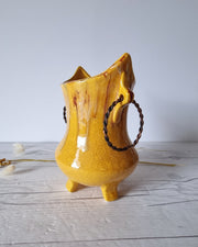 Bertoncello Ceramiche Ceramic Bertoncello, Trailed Glaze in Sunshine Palette, Mid-Mod Sculptural Cachepot Vase, Italian, 1970s-80s