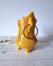 Bertoncello Ceramiche Ceramic Bertoncello, Trailed Glaze in Sunshine Palette, Mid-Mod Sculptural Cachepot Vase, Italian, 1970s-80s
