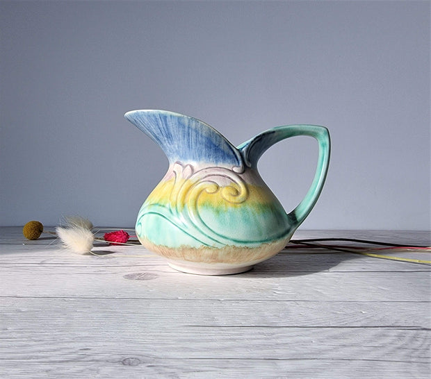 Beswick Pottery Ceramic Beswick Art Deco Transition, Stylised Pastel Rainbow Palette Jug Vase, British, 1920s-30s, Rare