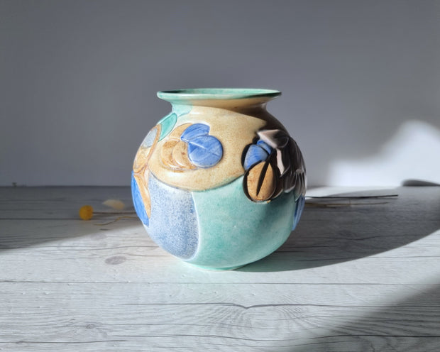 Beswick Pottery Ceramic Beswick Pottery, Art Deco Satin-Matt Sherbet Palette Glaze Carved Globe Vase, British, 1930-40s